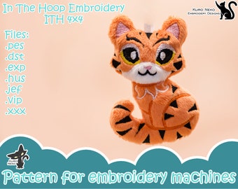 In The Hoop - Digital ITH Plush Pattern | Keychain Chibi Tiger | Stuffie Wild Cat | Cute Charm 4x4 Embroidery File Instant Download