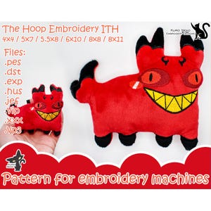In The Hoop - Digital ITH Plush Pattern | Plushie Cute Chibi Devil Cat from Hotel | Soft Embroidery File Instant Download