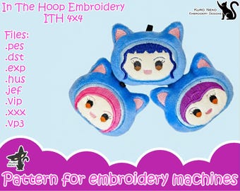 ITH Plush Embroidery Pattern – Chibi Cat Keychain 4x4 (Digital Download)