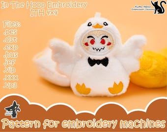 In The Hoop Plush Pattern – Chibi Demon Duck Keychain Embroidery File (4x4 Hoop)