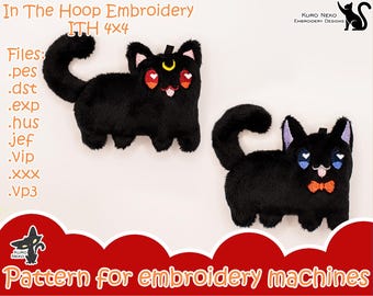 In The Hoop - Digital ITH Plush Pattern | Keychain Luna Moon Jiji Cat 4x4| Mem Chibi | Soft Stuffie Charm Embroidery File Instant Download