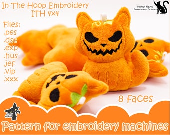 In The Hoop - Digital ITH Plush Pattern | Keychain  Halloween Pumpkin Cat| Cute Charm 4x4 | Charm Pumpcat Embroidery File Instant Download