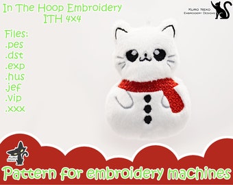 In The Hoop - Digital ITH Plush Pattern | Keychain Snowman Cat | Kitty Ornaments | Christmas Charm Stuffie Embroidery File Instant Download