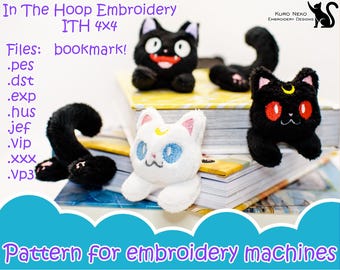 In The Hoop - Digital ITH Plush Pattern | Plush Bookmark Luna Jiji Cat | Chibi Beanie | Soft Stuffie Charm Embroidery File Instant Download