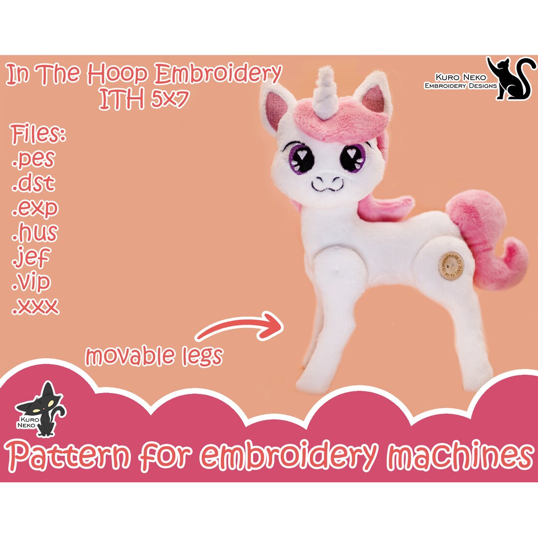 In the Hoop Digital ITH Plush Pattern | Chibi Magical Unicorn Movable ...