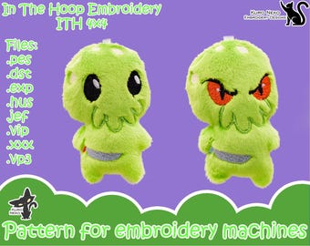 In The Hoop - Digital ITH Plush Pattern | Keychain Cute Cthulhu with knife 4x4 H.P. Lovecraft | Charm Embroidery File Instant Download