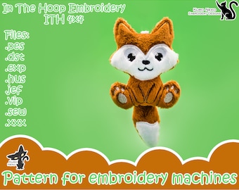 In The Hoop - Digitales ITH Plüschtier | Schlüsselanhänger chibi FOX Kitsune| Charm 100x100 Stickdatei Sofort Download