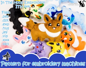 In The Hoop - Digital ITH Plush Pattern | Keychain Plush Poke | Cute Eeveelution 4x4 | Charm Embroidery File Instant Download