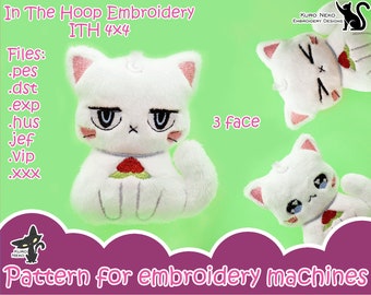 In The Hoop - Digital ITH Plush Pattern | Keychain Cute Fat Cat | Sweet White Kitty | Stuffie Charm Embroidery File Instant Download