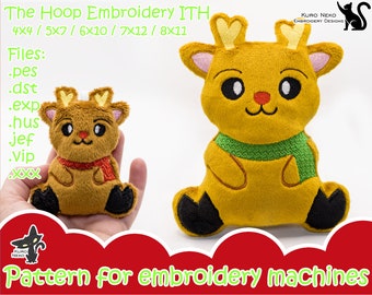 In The Hoop - Digital ITH Plush Pattern | Christmas Chibi Reindeer Keychain | Cute Stuffie Santa Charm Embroidery File Instant Download