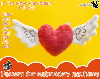 In The Hoop - Digital ITH Plush Pattern | Keychain Heart with wings | Valentine Day  | Cute Charm 4x4 Embroidery File Instant Download