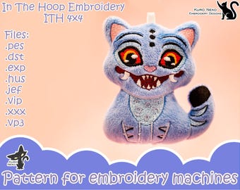 In The Hoop - Digital ITH Plush Pattern | Keychain Cute Tiger Cat 4x4| Mem Chibi Kpop | Soft Stuffie Charm Embroidery File Instant Download