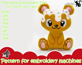 In The Hoop - Digital ITH Plush Pattern | Christmas Gingerbread Cute Teddy Bear | Noel Stuffie Cookie Embroidery File Instant Download