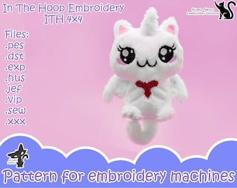 In The Hoop - Digital ITH Plush Pattern | Keychain Cute Cat Caticorn Unicorn | Valentine Day Charm 4x4 Embroidery File Instant Download