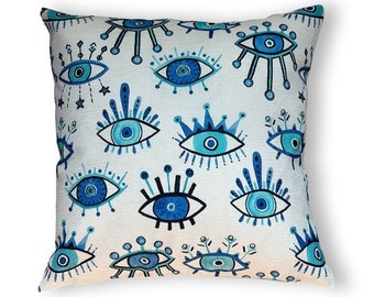 Evil Eye Cushion Case, Boho Home Decor, Decorative Pillow Cover, Good Luck Home Decor, Spiritual Home Decor, Best Holiday Gift, 18 x 18 Inch