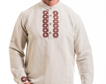 Embroidered linen Men's Shirt/Traditional Celtic/Endless Braid Embroidered Men's Shirt /All sizes