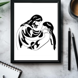 Jesus Embracing Woman Line Art: Christian Home Decor (Digital Download)