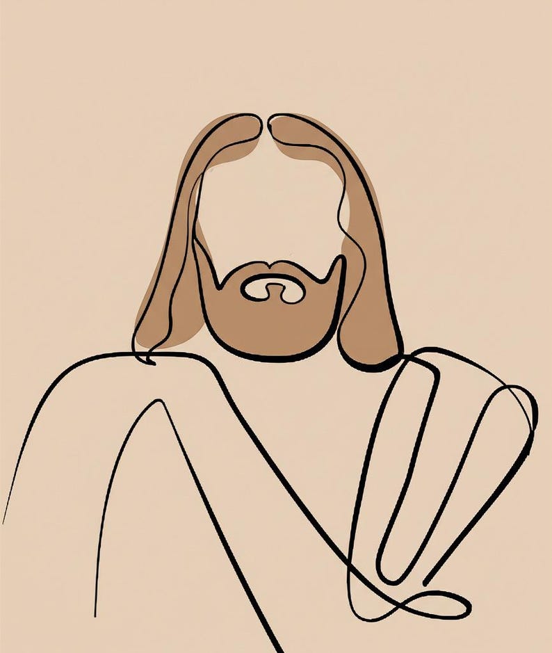 Minimalist Jesus Line Art - Christian Digital Print, Modern Religious ...