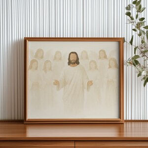 Jesus Surrounded by Angels - Religious Digital Artwork, Christian Home Decor, Printable Wall Art