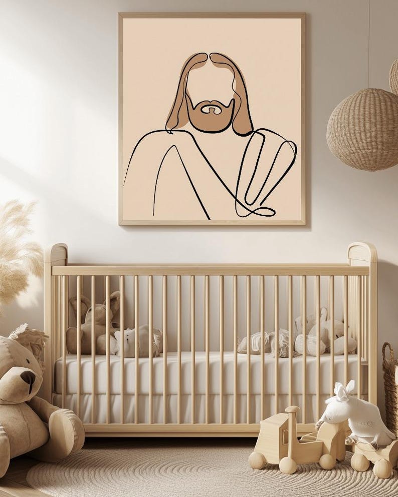 Minimalist Jesus Line Art - Christian Digital Print, Modern Religious ...
