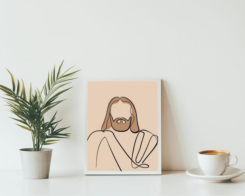 Minimalist Jesus Line Art - Christian Digital Print, Modern Religious ...