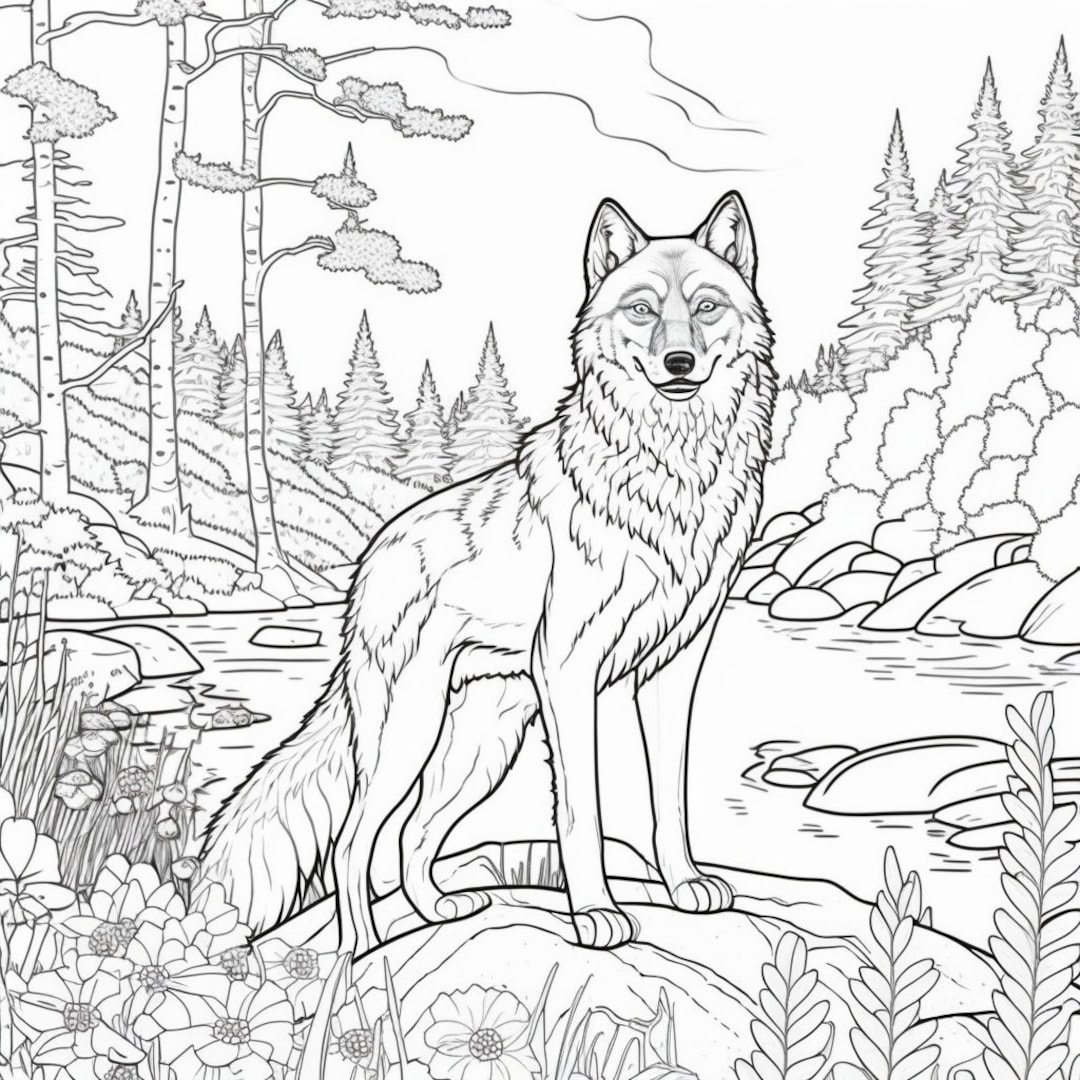 Majestic Wolf Coloring Pages - Etsy