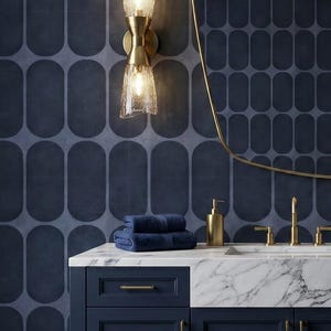 Navy Blue Retro Wallpaper Peel and Stick Bold Geometric Mid-Century Wall Decor - OPD371