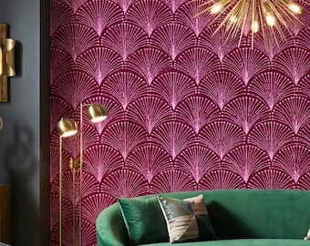 Art Deco Wallpaper for Walls Unique Plum Pink Palm Fan Wall Decor - OPD377