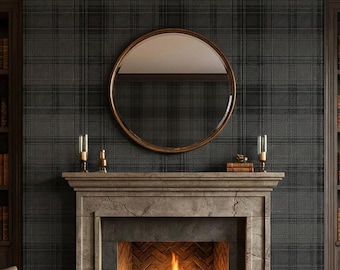 Plaid Wallpaper Dark Faux Flannel Charcoal Tartan Rustic Cabin Lodge Wall Decor - OPD491
