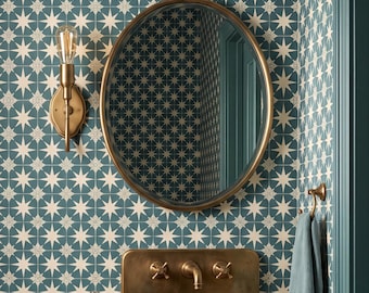Moroccan Wallpaper Unique Teal Beige Geometric Wall Decor Peel and Stick or Traditional - OPD367