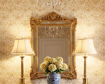 Gold Damask Wallpaper Baroque Floral Scroll Wall Decor Peel and Stick or Traditional - OPD322