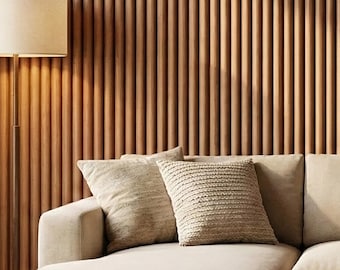 Rattan Wallpaper Faux Slat Wooden Panel Brown Vertical Accent Wall Decor - OPD409