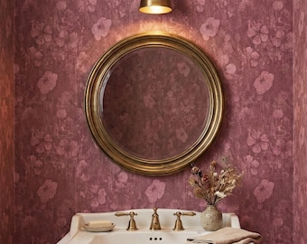 Vintage Moody Floral Wallpaper Rose Washed Denim Rustic Pink Cozy Cottage Wall Decor - OPD465