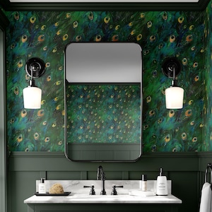 Tapete Vintage Pfauenfeder Grün Retro Vogel Wandbild Luxus Wanddekor Abnehmbares Schälen und Aufkleben oder Traditionelle Tapete