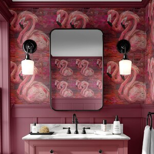 Tapete Flamingo Ölgemälde Rosa Retro Vogel Wandbild Luxus Tropischen Wanddekor Abnehmbares Schälen und Aufkleben oder Traditionelle Tapete