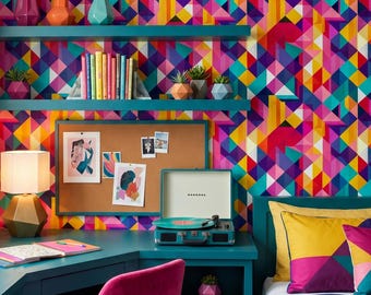 Papel pintado geométrico llamativo, divertido y abstracto para la decoración de paredes del hogar - OPD171