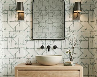 Papel pintado Japandi verde salvia Shibori, decoración moderna de pared para el hogar de inspiración asiática - OPD152