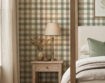 Papel pintado a cuadros con rayas, estampado vichy neutro y colorido, autoadhesivo para decoración de paredes del hogar - OPD521