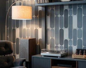 Mid-Century Geometric Wallpaper Slate Blue Gray Retro Vintage Stripe Home Wall Decor Peel and Stick or Traditional - OPD547