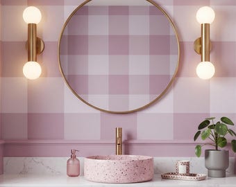 Lilac Gingham Wallpaper Elegant Pink Checkered Tartan Look Plaid Home Wall Decor Peel and Stick or Traditional - OPD251