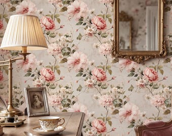 Papel tapiz floral de estilo melancólico, decoración de pared con acento botánico, despegar y pegar o tradicional - OPD21