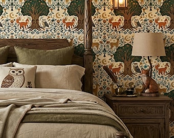 Papel pintado con motivos de animales del bosque para decoración de paredes de habitaciones infantiles - OPD525