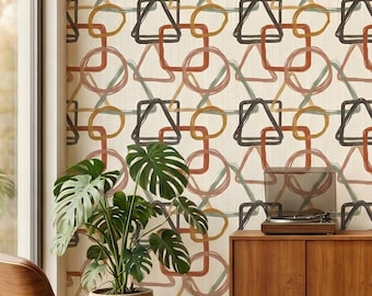 Papel pintado de mediados de siglo, diseño geométrico abstracto y original en terracota beige, decoración retro para el hogar - OPD536