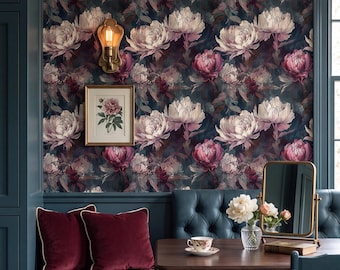 Gothic Floral Wallpaper Dark Moody Luxury Botanical Home Wall Decor Peel and Stick or Traditional - OPD98