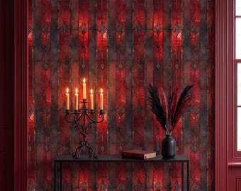 Red Stained Glass Gothic Wallpaper Dramatic Wall Decor Peel and Stick or Traditional - OPD263