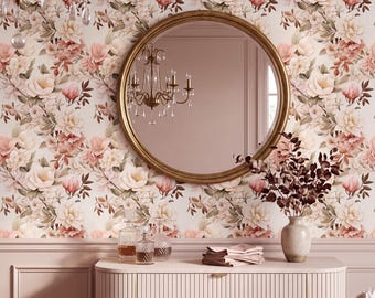 Papel pintado floral vintage rosa y crema para decoración de paredes botánicas - OPD48