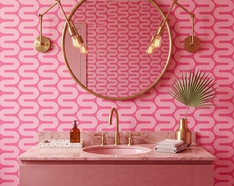 Vintage Pink Wallpaper Wavy Retro Geometric Home Wall Decor Peel and Stick or Traditional - OPD372