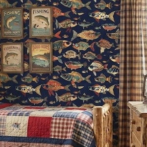Fun Fish Wallpaper Fishes Wearing Sunglasses Rustic Cabin Fishing Wall Decor - OPD440