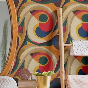 Wallpaper Funky 70s Groovy 1970s Wall Decor Retro Colorful Wall Mural Vintage Removable Peel and Stick or Permanent Traditional Wallpaper