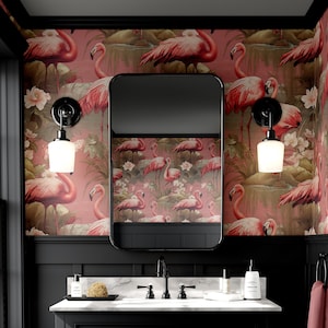 Tapete Vintage Flamingo Pink Retro Vogel Wandbild Tropisches Wanddekor Abnehmbares Schälen und Aufkleben oder Traditionelle Tapete